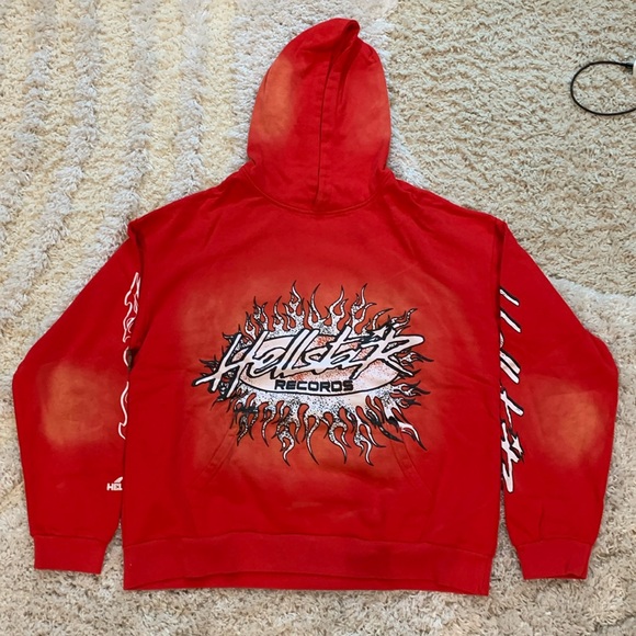 Hellstar Records Red Flames Graphic Logo Pullover Hoodie Men’s Size Large - Picture 1 of 2